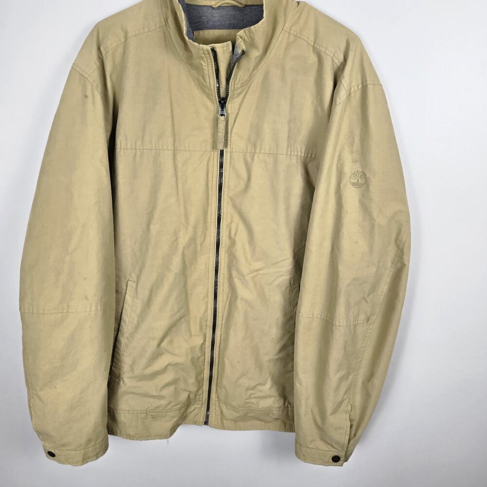 Timberland Windbreaker Jacket Men's XL Khaki Cotton Lined Full Zip Pockets Gorpc
